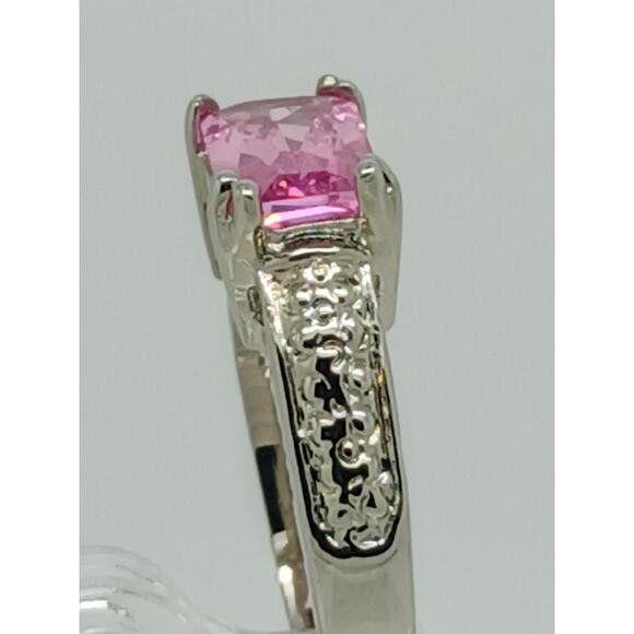 3CT Vintage Gold GP Fancy Pink Radiant Cut Sim Diamond CZ Engagement Ring Size 7 - Picture 2 of 10